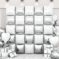 Silver White Square Foil Balloon Wall,25Pcs Double Sided Foil Balloons Backdrop Helium Tunnel Arch Garland Kit for Birthday Bridal Anniversary Baby Shower Winter Party Decorations