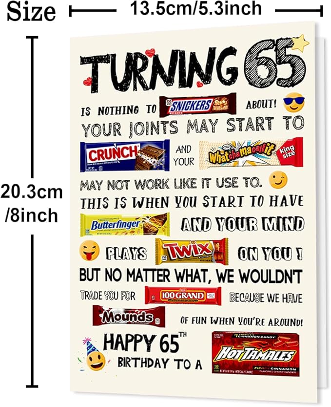 Funny 65th Birthday Card for Women Men, Happy 65th Birthday Gifts Him Her, Unique 65th Bday Decorations Ideas for Parents