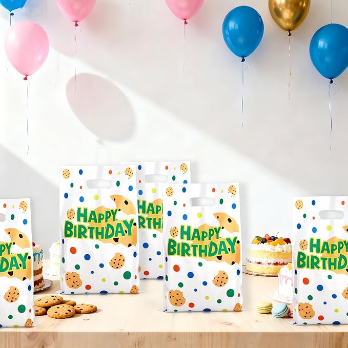 50pcs Cookies Gift Bags, Colorful Happy Birthday Goodie Bags for Party Favors Cartoon Theme Birthday Decorations for Boys Girls Celebrations Party Supplies