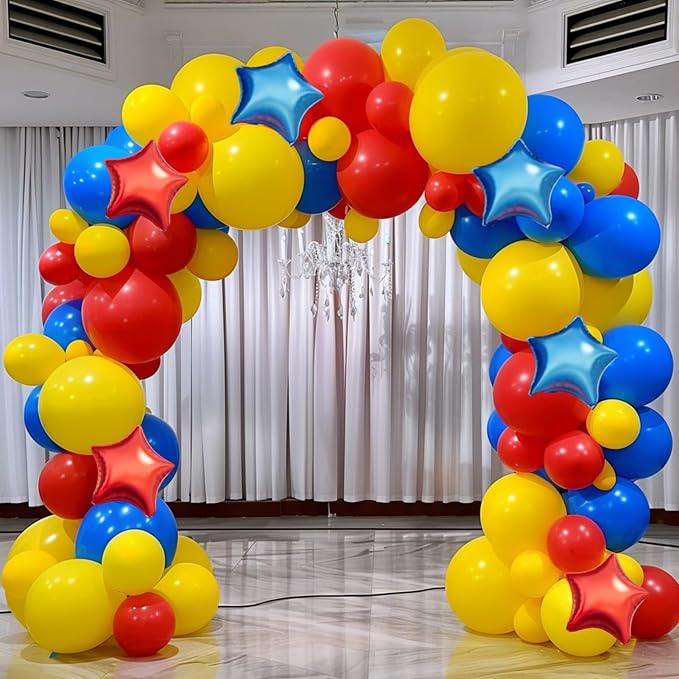 Carnival Circus Balloon Garland Arch Kit, 160Pcs Red Yellow Blue Latex Balloons with Star Foil Balloons for Baby Shower Bridal Shower Birthday Party Decorations