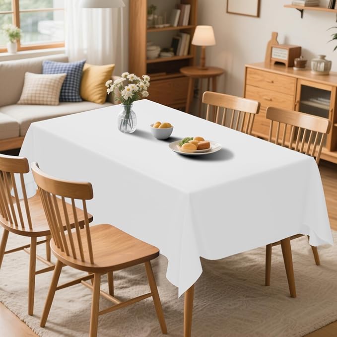 6 Pack Premium White Plastic Table Cloth -70 X 120 Inch Rectangle Tablecloth, Disposable Tablecloth Plastic Table Cover for Parties (6, White, 70" X 120" Rectangle)