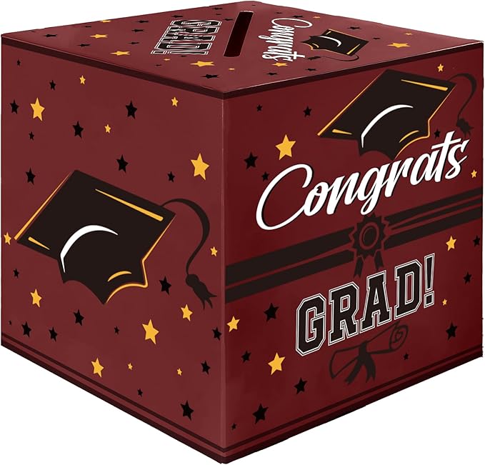 Graduation Card Box, Graduation Party Decorations 2025, Maroon Graduation Box, Graduation Card Holder, Foldable Cardboard Congrats Grad Card Gift Box for Graduation Party Supplies Party Favors