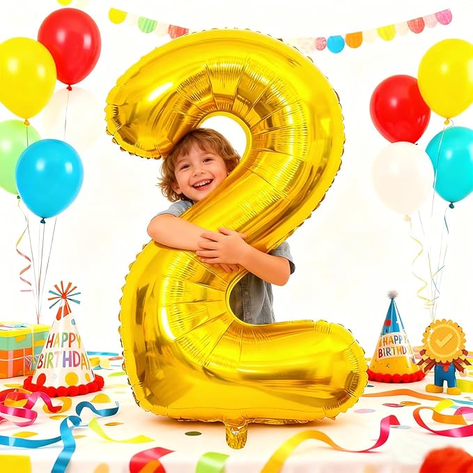 Smlpuame 40 inch Number Balloon 0-9 Gold Large Number 2 Balloons,Digital Balloons for Birthday Party Celebration Decorations Supplies, Helium Foil Number Balloons for Wedding Anniversary