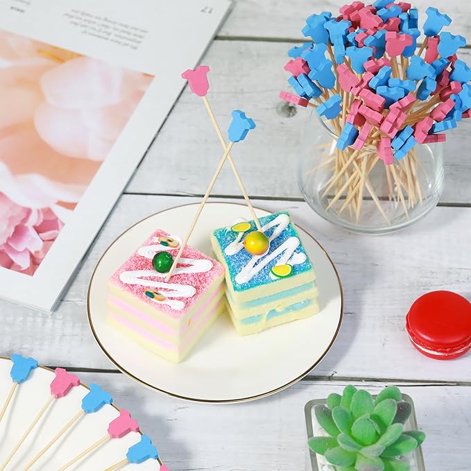 100Pcs Baby Gender Reveal Cocktail Picks Boy or Girl Theme Decor Toothpicks Fruit Sticks Skewers for Appetizer Food Sandwich Charcuterie Board Accessories, Baby Shower Decorations Party Supplies