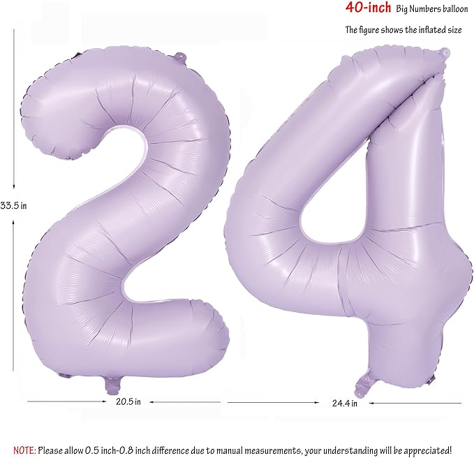 40 In Matte Purple Number Balloons Helium Foil Mylar Balloon Birthday Party banquet Decoration Digital 24