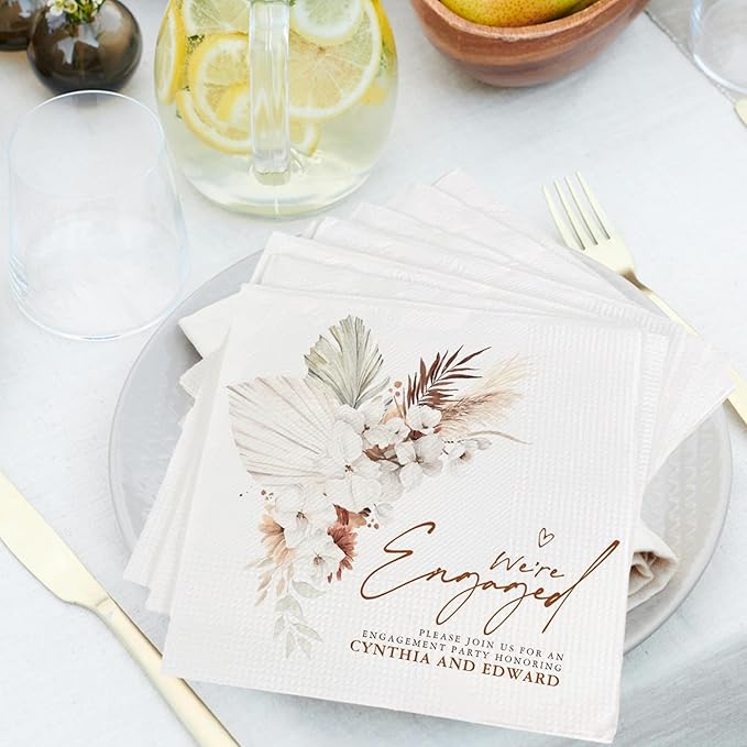 Luxury Custom 'We're Engaged' Wedding Napkins - 15pcs, Engagement Decorations for Party