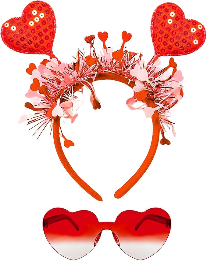 Dolkoic Valentines Heart Headband and Heart Sunglasses for Valentine's Day Halloween Party Accessoires