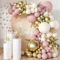 Pink White Gold Balloons Arch Kit, 155Pcs Dusty Pink Matte White Metallic Gold Balloon Garland for Birthday Bridal Baby Shower Wedding Confession Proposal Party Decorations