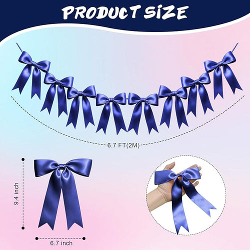1 String of 8PCS Navy Blue Bow Garland Banner Decoration,Pre-Strung Satin Ribbon Ornaments for Birthday,Bachelorette Party,Bridal Shower,Wedding,Engagement,Baby Shower,Graduation Decor,Anniversary