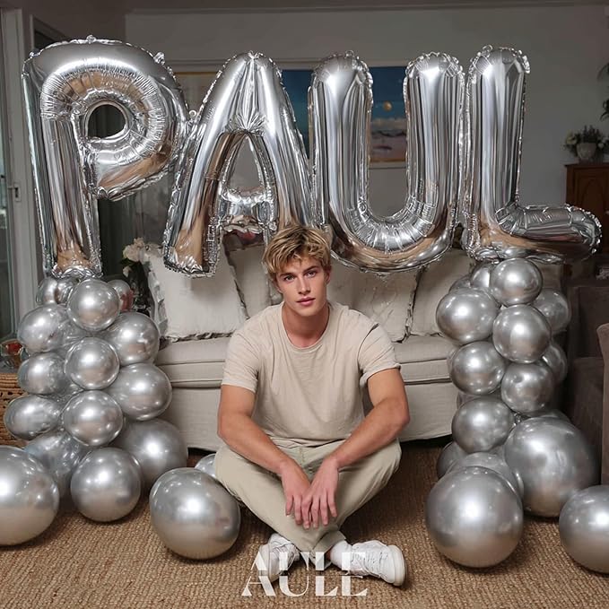 AULE 40 Inch Big Letter Balloon Silver L Large Foil Helium Alphabet Balloons A-Z for Birthday Anniversary Graduation New Year Party Decoration Supplies