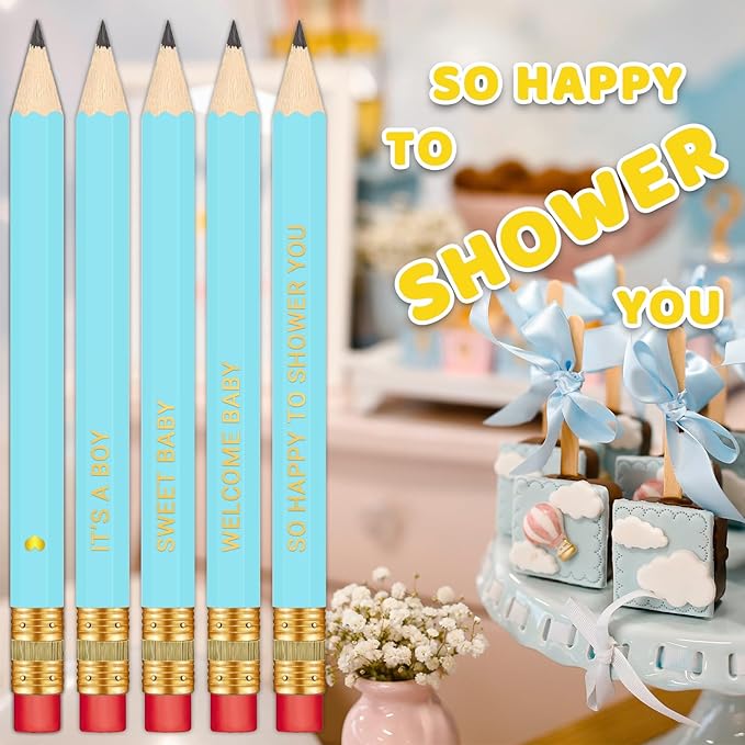 50Pcs - Baby Shower Sharpened Half Pencils with Erasers, Pre-sharpened Pencils for Baby Shower Games, 4 Inches