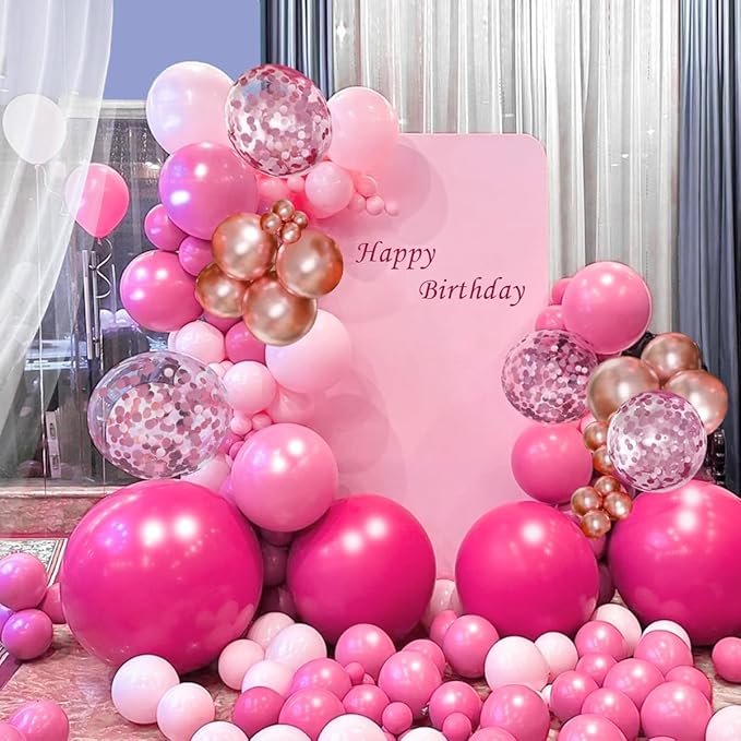 Pink and Rose Gold Balloon Garland Arch Kit, 147Pcs Hot Pastel Pink Metallic Rose Gold Balloons with Confetti for Bridal Baby Shower Birthday Princess Wedding Mother's Day