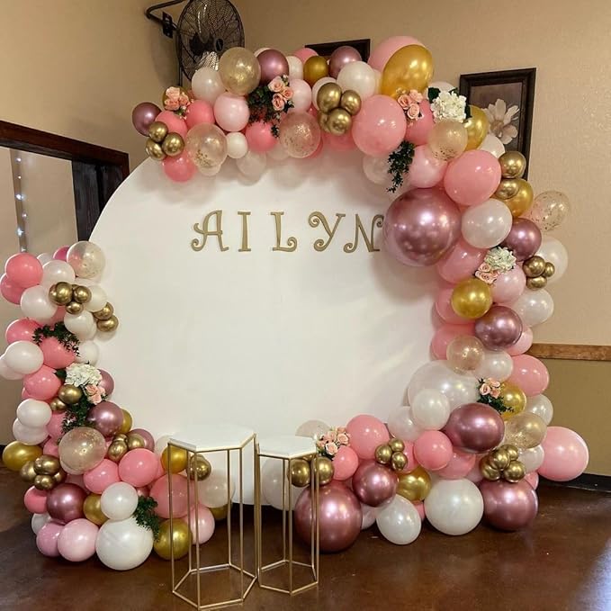Rose Gold Balloons Arch Kit, 140Pcs Metalic Rose Gold Metallic Gold White Pink with Confetti Balloons for Bridal Shower Baby Shower Bachelorette Birthday Wedding Girl Anniversary Decorations