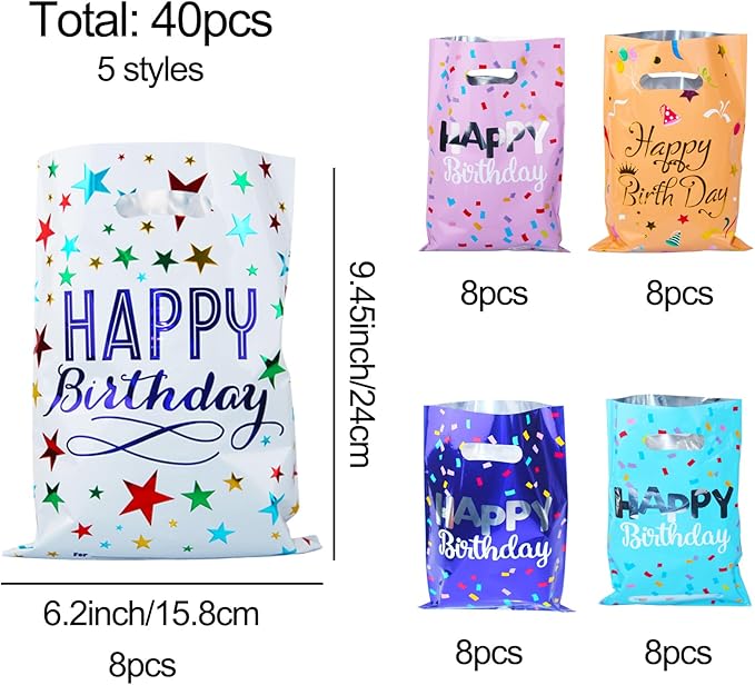 Saizone 40pcs Happy Birthday Goody Bags - Party Favors for Girls & Boys