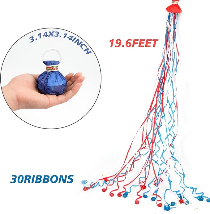 4th of July Streamers Popper, Hand Throw Streamers, No Mess Confetti Magic Paper Cracker for Independence Day Celebration, Patriotic Theme Party, Birthday Wedding Graduation Party (10Pack)