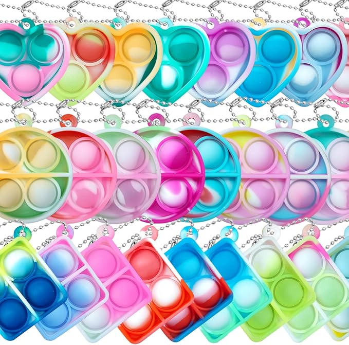 Pop Fidget Keychain 30 Pack ,Mini Fidget Toys Bulk ,Sensory Toys for Kids ,Party Favors for Kids 4-8,8-12 Year ,Back to School Gifts for Classroom ,Easter Goodie Bags Stuffers