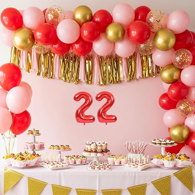 TONIFUL Number Balloons 16 Inch Red 2 Set 0-9 Number Mylar Foil Balloons 20 Pcs Custom digitalal for 2026 New Year Eve Birthday Party Engagement Graduations Anniversary Baby Shower Decor