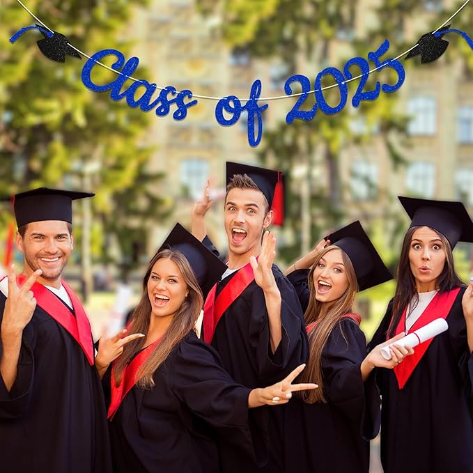Class of 2025 Banner, 2025 Graduation Party Decorations, Congrats Grad 2025 Bunting Sign, We are So Proud of You Banner, Congrats Grad Party Supply (Blue)