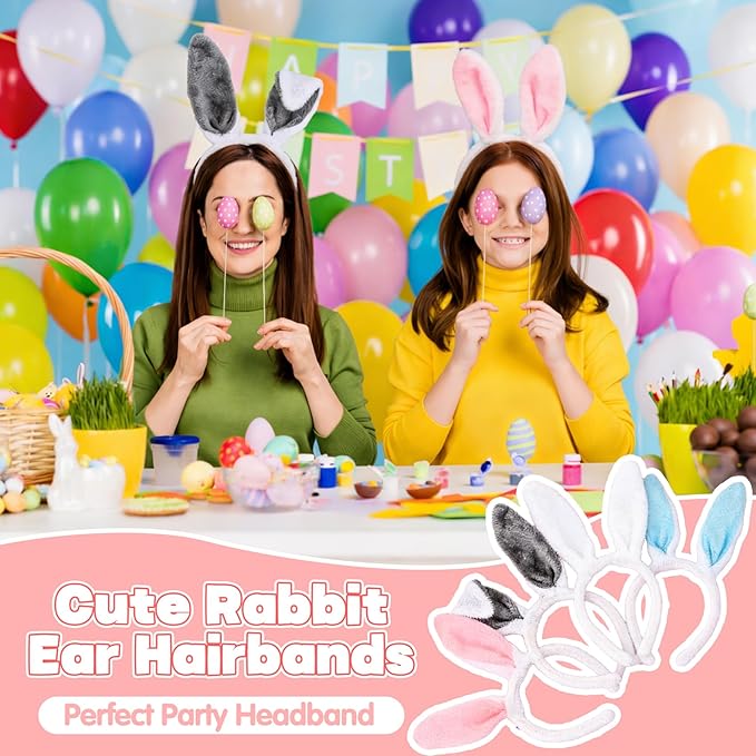 12Pcs Bunny Ears Headbands Plush Cute Rabbit Ear Hairbands Bunny Easter Halloween Costume Party Favors