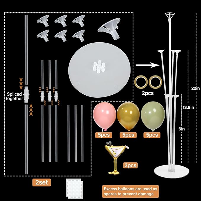 Martini Birthday Party Balloons Stand Kit 2 Sets With 2 Martini Glass Ball Foil Balloons Centerpiece for Tables for Women Girls Birthday Baby Bridal Shower Bachelorette Wedding Decorations