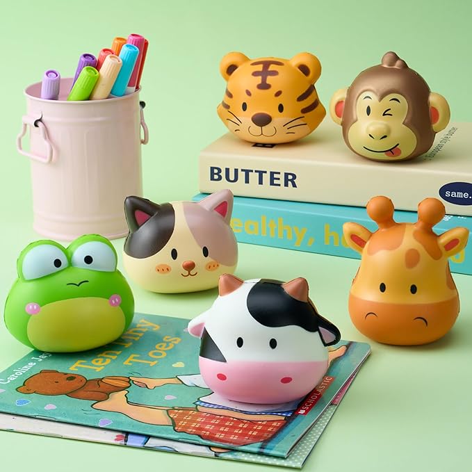 Party Favors for Kids 6PCS Large Animal Squishy Toys, Stress Balls Goodie Bag Stuffers, Pinata Stuffers,Birthday Gifts for Boys & Girls,Treasure Chest Prizes,Classroom Prizes for Kids