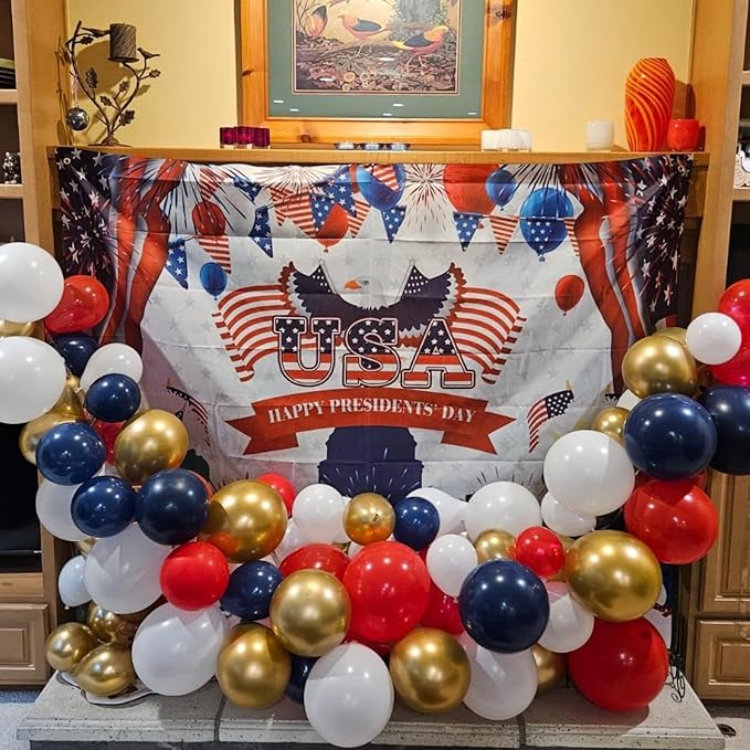 Red White Blue Balloons Arch Double Stuffed, Navy Blue Dark Ruby Red Balloons Garland kit, Matte White Metallic Gold Latex Balloon for Graduation Birthday 4th Of July Patriot Veterans Day Party Decor