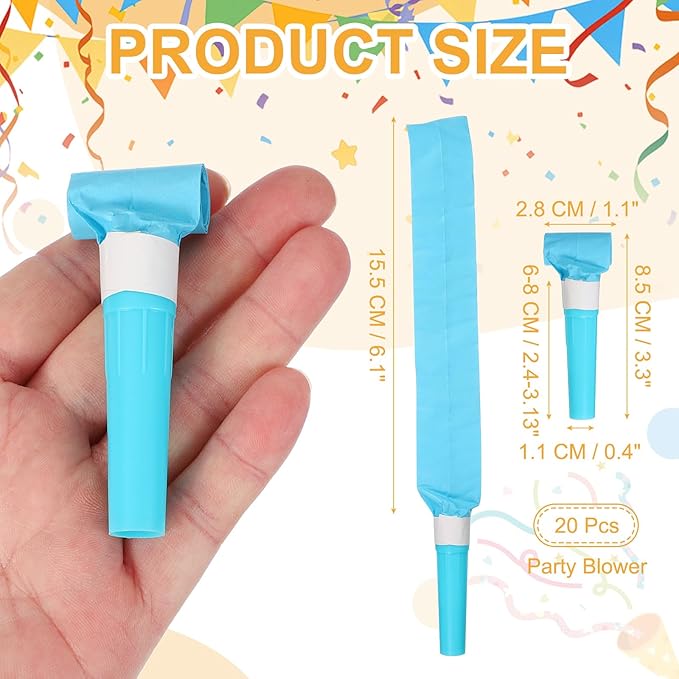 uxcell 20 Pcs Colorful Noise Makers Plastic Party Blowers Party Favors for Birthday Parties Holiday Christmas New Years Gift Favors, Blue