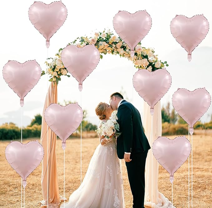 Baby Pink Heart Balloons, 18 Inch Pink Heart Balloons, 12Pcs Large Pearl Pink Heart Shape Foil Balloons, Pastel Pink Helium Foil Balloons for Boho Girls Women Birthday Wedding Baby Shower Valentines