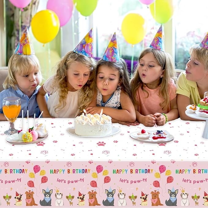 3 Pack Paw Patrol Birthday Decorations Pet Dog Tablecloths Puppy Table Covers Pink Dog Party Supplies Paw Print Table Decor for Girls Kids Lets Pawty Birthday Baby Shower Party Favor 54 x 108 Inch