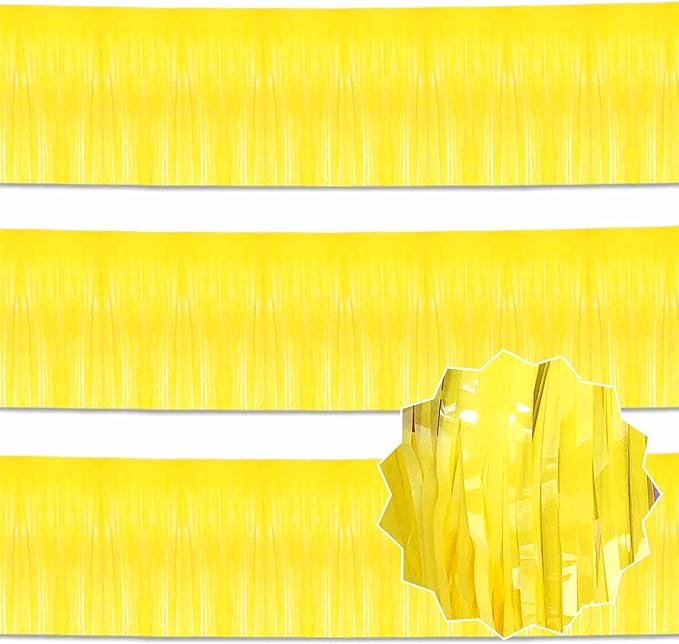 3 Pack 10 Ft Macaron Yellow Foil Fringe Garland Metallic Streamers Tinsel Banner Wall Hanging Garland Backdrop for Parade Floats, Halloween, Christmas, Thanksgiving, New Year Party Decorations