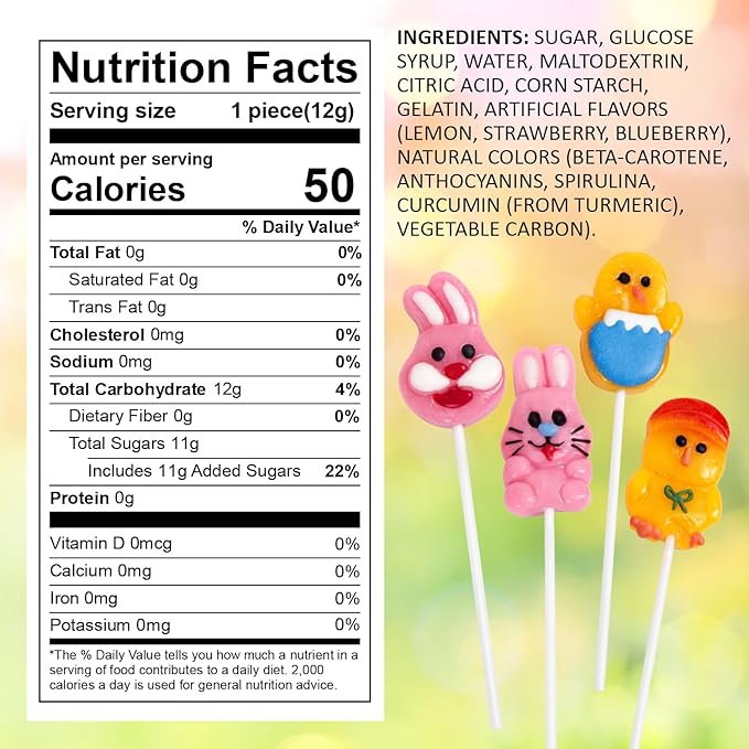 Easter Bunny Lollipops With Natural Colors – 24 Count Individually Wrapped Candy Pops, Bunny And Chick Shaped Lollipops For Easter Baskets, Egg Hunt Party Favors, And Spring Candy For Kids.