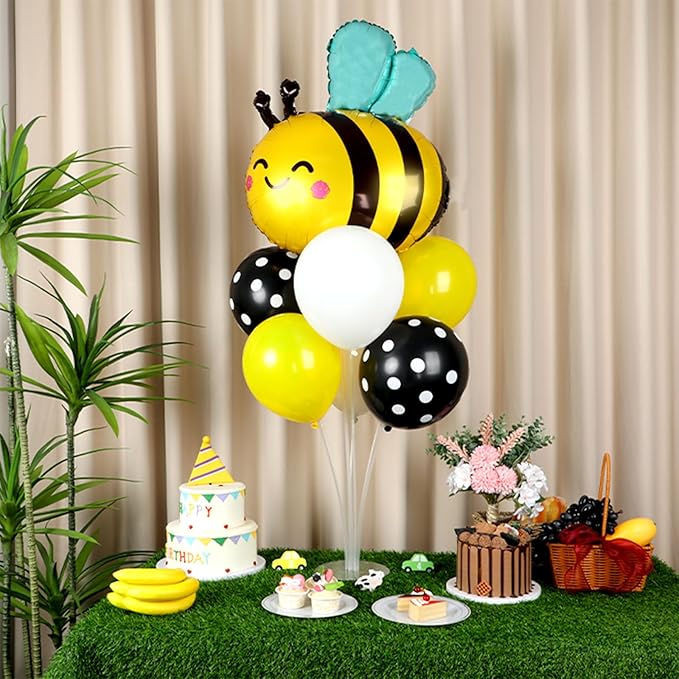 Bee Birthday Party Balloons Stand Kit 2 Sets with 2 Bumble Bee Foil Balloons Honey Bee Themed Party Balloon Centerpiece for Tables for Gender Reveal Birthday Baby Shower Bee Daisy Party Decorations