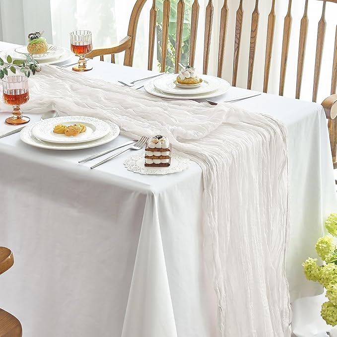 IVAPUPU 10 Pcs Cheesecloth Table Runner - 10ft Ivory White Easter Spring Boho Gauze Cheese Cloth Table Runners for Baby Shower Decoration Wedding Party Garden Farmhouse