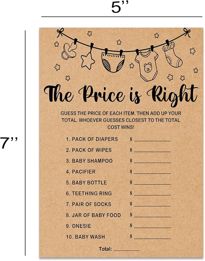 Baby Shower Game, The Price is Right, 30 Game Cards Included, Kraft