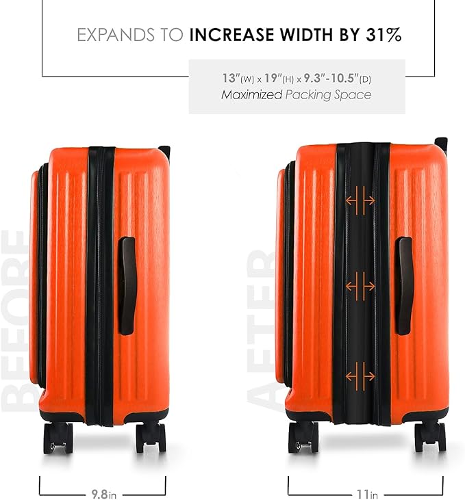 TRAVELARIM 20 Inch Carry On Luggage 22x14x9 Airline Approved, Carry On Suitcase with Wheels, Hard-shell Carry-on Luggage, Durable Luggage Carry-On, Orange Small Suitcase with Cosmetic Bag