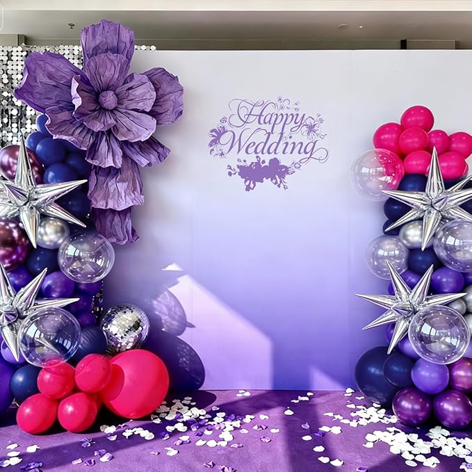 Hot Pink Purple Dark Blue Baloon Garland Arch Kit with 4D Star Foil Balloon Silver, 155Pcs Latex Balloons Different Sizes 18 12 10 5 inch for Graduation Birthday Wedding