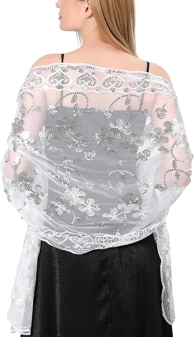 Gossifan Shawls and Wraps for Evening Dresses Sheer Women Elegant Glitter Shawls Soft Sparkly Wedding Bridal Scarf