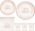 Crisky Rose Gold Foil 90 Fabulous Napkins, Cups Set for Women's 90th Birthday Party Decorations, Disposable Tableware Set of 24 (9" Plates, 7" Plates, Luncheon Napkins, 9oz Cups)