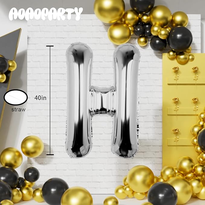 Letter Balloons 40Inch Large Giant big Foil Mylar Silver Balloons H for Birthday Party Decorations