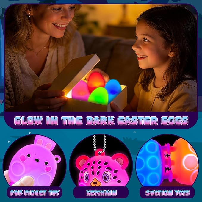 Prefilled Easter Eggs with Light Up 3D Animal Pop Toys, 24 Pack Easter Eggs Filled, Easter Basket Stuffers for Toddler Eggs Hunt, Glow in The Dark Easter Egg, Easter Gifts for Kids