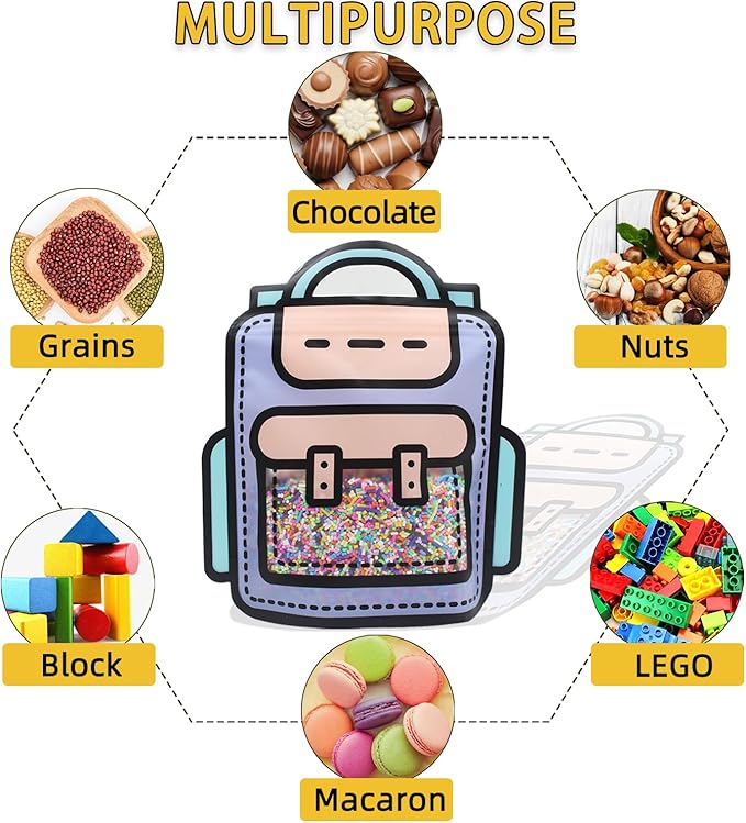 30 Pack Cartoon Backpack Goodie Bags Clear Gift Candy Bags with Handle Small Plastic Ziplock Seal Bag Smell Proof Resealable Packaging Storage Bag Candy Bag Party Favor Birthday(Purple)