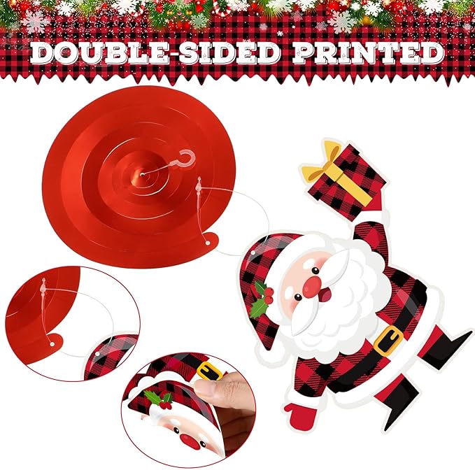 Sumind 30 Pcs Christmas Swirl Ceiling Hanging Decorations Set Xmas Holiday Snowman Elk Sign Hanging Foil Christmas Indoor Decorations for Ceiling Xmas Holiday Party Decor(Red, Black)