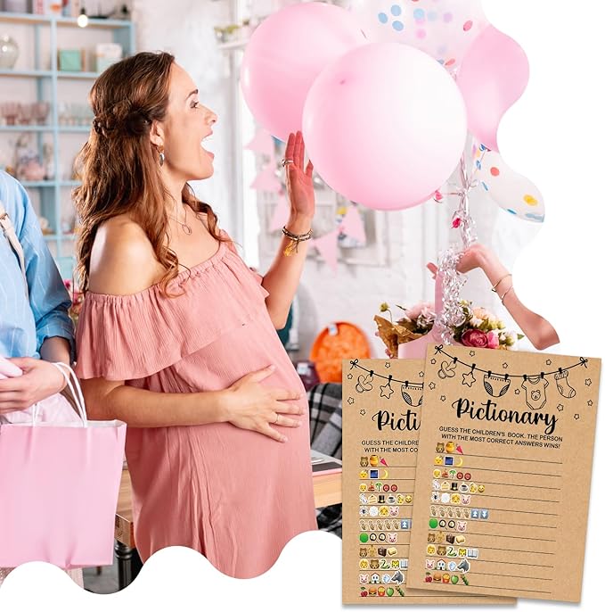 Baby Shower Game, Pictionary Fun Guessing Game, Baby Shower Party Games Supplies & Activities, Party Activities Ideas Supplies, Baby Shower Ideas, 30 Game Cards Included, Kraft