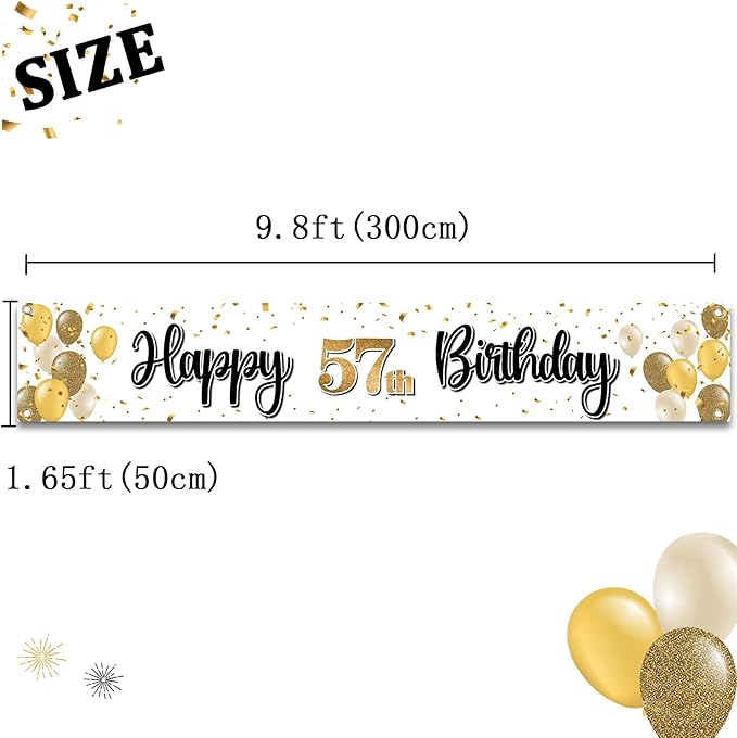 Happy 57th Birthday Decorations,57th Gold Balloon Large Birthday Hanging Banner Sign,57 Years Old Bday Party Supplies.