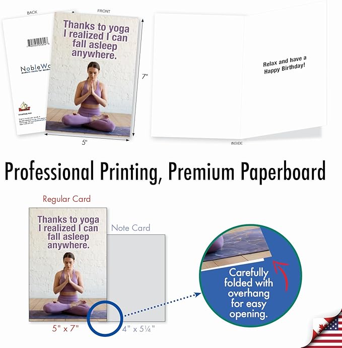 NobleWorks - 1 Funny Happy Birthday Notecard - Woman Humor Greeting Card with Envelope - Thanks to Yoga C9359BDG