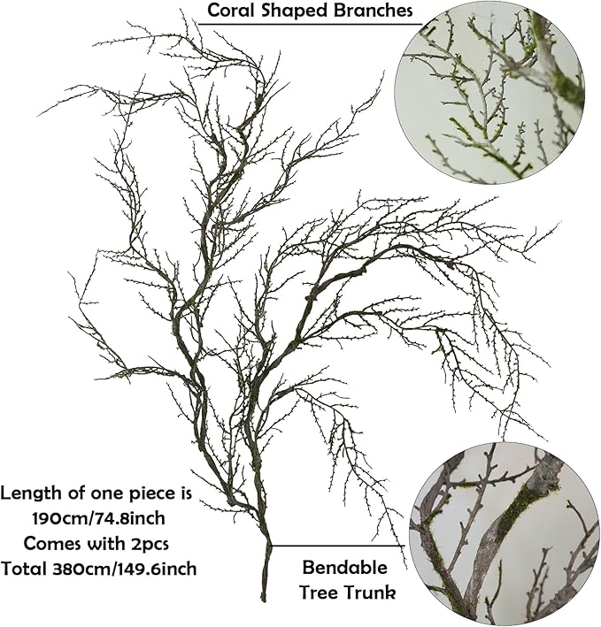 190cm/74.8inch Artificial Creepy Flexible Tree Branches Faux Grape Vines Garland Twigs with Moss Wood Craft for Halloween Door Wall Hanging Haunted Mansion Theme Outdoor Mantel Yules Decoration (2)