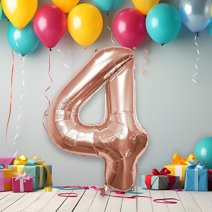 40 Inch Large Rose Gold Number Celebration and Decoration Balloon for Birthday Parties, Graduations, Anniversaries, Weddings, Photo Shoots, Special Events (Rose Gold Number 4)