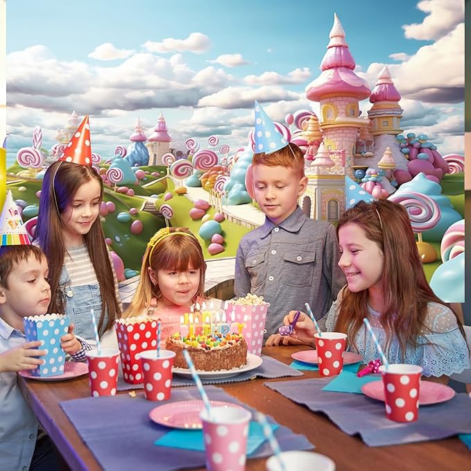 10x8ft Candyland Backdrop Fantasy Sweet Candy Castle Cream Photography Background Candyland Theme Boys Girls Birthday Party Decorations Banner Photo Studio Props