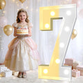 Pooqla 3FT Light Up Marquee Numbers, Cool White and Warm White LED Large Lighted Marquee Numbers, Giant Mosaic Light Up Numbers for Balloons 7th 17th 70th Birthday Decoration Party Decor, LED Number 7