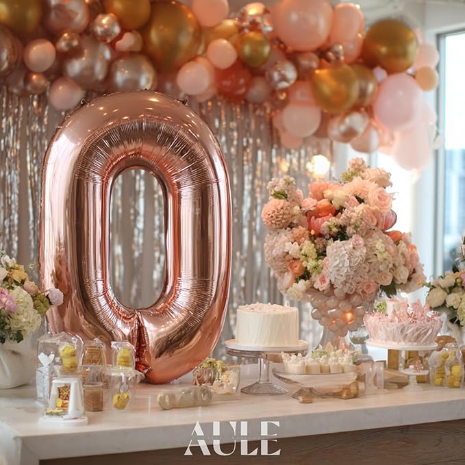AULE 40 Inch Big Rose Gold 0 Balloon Number Large Foil Helium Number Balloons 0-9 Jumbo Giant Happy 0th Birthday Party Decorations for Boy or Girl Huge Mylar Anniversary Party Supplies